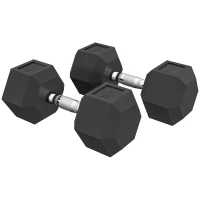 Soozier 2 x 45lbs Rubber Hex Dumbbells Weight Dumbbell Hand Weight Barbell for Body Fitness Training for Home Office Gym, Black(m-2)