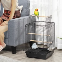 PawHut 23" Bird Cage Flight Parrot House Cockatiels Playpen with Open Play Top and Feeding Bowl Perch Pet Furniture Black(m-1)