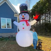 Outsunny 12FT Giant Inflatable Snowman, Christmas Blow Up Snowman with Rotating Colorful LED Light for Indoor, Outdoor, Yard(m-9)