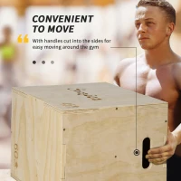 Soozier 3-in-1 Wooden Plyo Box, Plyometric Jump Box with Handle Openings for Home Gym, Workout Training, Natural(m-5)