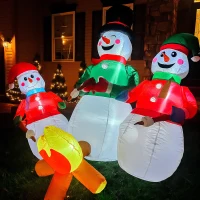 Outsunny 5 FT Christmas Inflatable Snowman Family, Xmas Blow Up Snowman Family with LED Lights for Indoor, Outdoor, Lawn, Party(m-8)