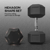 Soozier 2 x 45lbs Rubber Hex Dumbbells Weight Dumbbell Hand Weight Barbell for Body Fitness Training for Home Office Gym, Black(m-5)