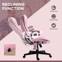 HOMCOM 6 Point Executive Office Chair with Heat, Velvet High Back Vibrating Massage Office Chair, Pink(m-7)