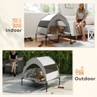 PawHut Elevated Dog Bed with Removable Canopy, Portable Outside Raised Pet Cot with Cooling Pad, Storage Bag, 36" x 29.5" x 35"(m-8)