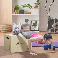 Soozier 3-in-1 Wooden Plyo Box, Plyometric Jump Box with Handle Openings for Home Gym, Workout Training, Natural(m-8)