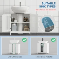 kleankin Modern 24" Bathroom Sink Cabinet, Pedestal Sink Storage Cabinet with Double Slat Doors and Shelf, White(m-4)