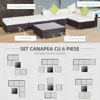 Outsunny 6 Pieces Patio Furniture Set, Deluxe Garden Wicker Sectional Sofa Set Outdoor Patio Sofa Furniture All Weather Resistant w/Cushion Seat for Porch Garden Poolside Balcony(m-4)