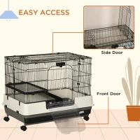 PawHut 2-tier Compact Platform Rolling Small Animal Rabbit Cage for Hamsters, Chinchillas & Gerbils with a Large Living Space(m-4)