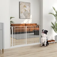 PawHut 30"- 57" Easy Install Pet Gate w/ Door & Double Locking System, Extra Wide Dog Gate for Stairs, Hallways, White(m-1)