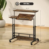 HOMCOM Adjustable Standing Desk with Power Outlets, Stand Up Desk with Tiltable Tabletop, Wheels, Shelf, for Home Office, Brown(m-3)