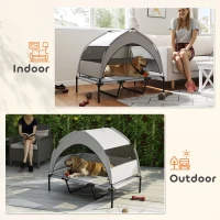 PawHut Elevated Dog Bed with Removable Canopy, Portable Outside Raised Pet Cot with Cooling Pad, Storage Bag, 42" x 30" x 37"(m-8)