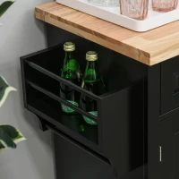 HOMCOM Rolling Kitchen Island with Rubber Wood Top and Storage, Spice Rack, Towel Rack, Black(m-11)