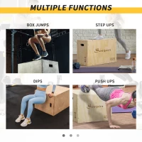 Soozier 3-in-1 Wooden Plyo Box, Plyometric Jump Box with Handle Openings for Home Gym, Workout Training, Natural(m-7)