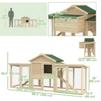 PawHut Wooden Chicken Coop, Outdoor Backyard Garden Large Rabbit Hutch with Nesting Box, Run, Ramp, Drawer(m-3)