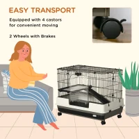 PawHut 2-tier Compact Platform Rolling Small Animal Rabbit Cage for Hamsters, Chinchillas & Gerbils with a Large Living Space(m-6)