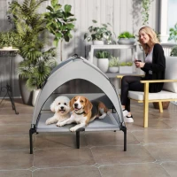 PawHut Elevated Dog Bed with Removable Canopy, Portable Outside Raised Pet Cot with Cooling Pad, Storage Bag, 36" x 29.5" x 35"(m-9)