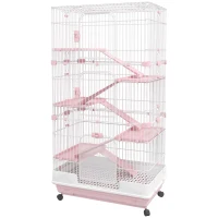 PawHut 32"L 6-Level Small Animal Cage Rabbit Hutch with Universal Lockable Wheels, Slide-out Tray for Bunny, Chinchillas, Ferret, Pink(m-11)