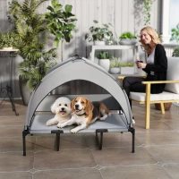 PawHut Elevated Dog Bed with Removable Canopy, Portable Outside Raised Pet Cot with Cooling Pad, Storage Bag, 42" x 30" x 37"(m-9)