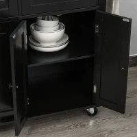 HOMCOM Rolling Kitchen Island with Rubber Wood Top and Storage, Spice Rack, Towel Rack, Black(m-14)