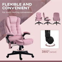 HOMCOM 6 Point Executive Office Chair with Heat, Velvet High Back Vibrating Massage Office Chair, Pink(m-9)