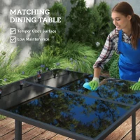 Outsunny 9 Pieces Wicker Patio Dining Set with 4 Armchairs, 4 Stools, Tempered Glass Top, Removable Cushions, Light Grey(m-7)