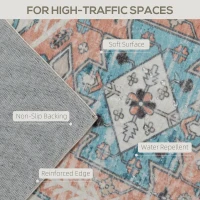HOMCOM 4x6 Area Rug, Vintage Machine Washable Rug, Non-Slip Floor Carpet for Living Room, Bedroom, Dining Room, Brown and Blue(m-4)