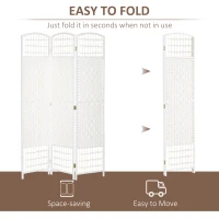 HOMCOM 3 Panel Folding Room Divider Portable Privacy Screen Wave Fiber Room Partition for Home Office White(m-4)