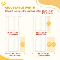 PawHut 30"- 45" Easy Install Pet Gate w/ Door & Double Locking System, Extra Wide Dog Gate for Stairs, Hallways, White(m-4)