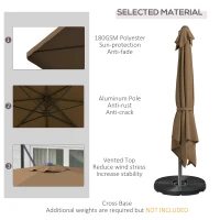 Outsunny 10' Cantilever Patio Umbrella, Square Offset Umbrella with Tilt, Crank, Cross Base, Aluminum Pole and Air Vent, Tan(m-4)