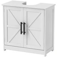 HOMCOM Farmhouse Pedestal Sink Storage Cabinet, Bathroom Under Sink Cabinet with 2 Barn Doors and Adjustable Shelf, White(m-2)