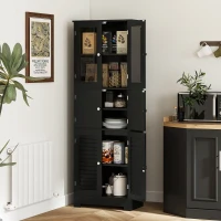 HOMCOM Freestanding Bathroom Cabinet with Glass/Louvred Doors, Tall Bathroom Cabinet for Kitchen, Study, Living Room, Black(m-10)