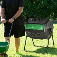 Outsunny Tumbling Compost Bin Outdoor Dual Chamber 360° Rotating Composter 43 Gallon with Sliding Doors, Green(m-8)