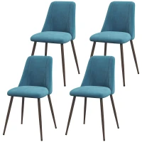 HOMCOM Upholstered Dining Chairs Set of 4, Velvet Accent Chair with Back and Wood-grain Steel Leg for Kitchen, Blue(m-2)