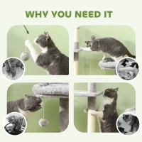PawHut 53" Cat Tree, Cat Tower with Scratching Posts, Cat Condo, Beds, Platforms, Toy Balls for Indoor Cats, Light Grey(m-6)