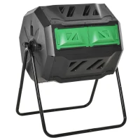 Outsunny Tumbling Compost Bin Outdoor Dual Chamber 360° Rotating Composter 43 Gallon with Sliding Doors, Green(m-2)