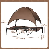 PawHut Elevated Dog Bed with Canopy, Portable Raised Dog Cot for XL Sized Dogs, Indoor & Outdoor, 48" x 36" x 43", Coffee(m-3)