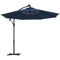 Outsunny 10ft Outdoor Cantilever Hanging Offset Umbrella with Solar LED Lights, Crank, Cross Base, Aluminum Frame, Blue(m-11)
