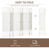 HOMCOM 6 Panel Folding Room Divider Portable Privacy Screen Wave Fiber Room Partition for Home Office White(m-4)