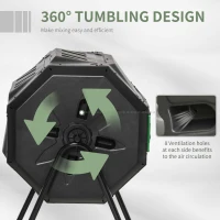 Outsunny Tumbling Compost Bin Outdoor Dual Chamber 360° Rotating Composter 43 Gallon with Sliding Doors, Green(m-5)