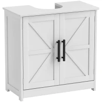HOMCOM Farmhouse Pedestal Sink Storage Cabinet, Bathroom Under Sink Cabinet with 2 Barn Doors and Adjustable Shelf, White(m-11)