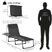 Outsunny Outdoor Folding Lounge Chair, 4-Level Adjustable Chaise Lounge with Headrest, Tanning Chair Beach Bed Reclining Lounger Cot for Camping, Hiking, Backyard, Black(m-3)