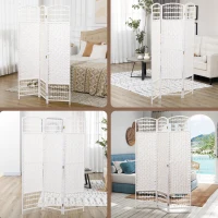 HOMCOM 3 Panel Folding Room Divider Portable Privacy Screen Wave Fiber Room Partition for Home Office White(m-7)