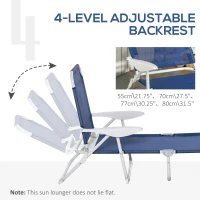 Outsunny Outdoor Sun Lounger, Folding Chaise Lounge with 4-level Adjustable Backrest, Blue(m-7)