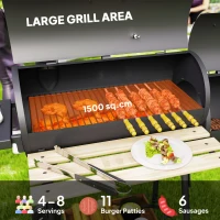 Outsunny Charcoal BBQ, Portable Grill with Wheels, All-in-One Grill, Side vent, Two Shelves and Metal Grating, Lit-Mounted Thermometer, Wooden Handle, for Outdoor Cooking, Black(m-11)