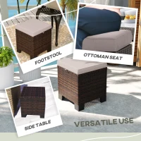 Outsunny 2 Piece Wicker Outdoor Ottomans with Cushions, Rattan Ottoman Footrest and Side Table for Patio, Yard, Poolside, Cream(m-7)