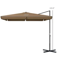 Outsunny 10' Cantilever Patio Umbrella, Square Offset Umbrella with Tilt, Crank, Cross Base, Aluminum Pole and Air Vent, Tan(m-3)