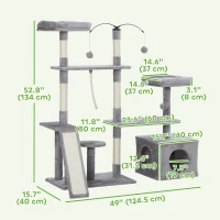 PawHut 53" Cat Tree, Cat Tower with Scratching Posts, Cat Condo, Beds, Platforms, Toy Balls for Indoor Cats, Light Grey(m-3)