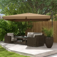 Outsunny 10' Cantilever Patio Umbrella, Square Offset Umbrella with Tilt, Crank, Cross Base, Aluminum Pole and Air Vent, Tan(m-7)