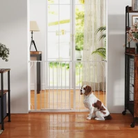 PawHut 30"- 45" Easy Install Pet Gate w/ Door & Double Locking System, Extra Wide Dog Gate for Stairs, Hallways, White(m-10)