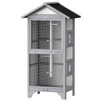 PawHut Wooden Bird Aviary Parrot Cage Pet Furniture with Removable Bottom Tray, 2 Doors, Asphalt Roof, 4 Perches, Light Grey(m-11)